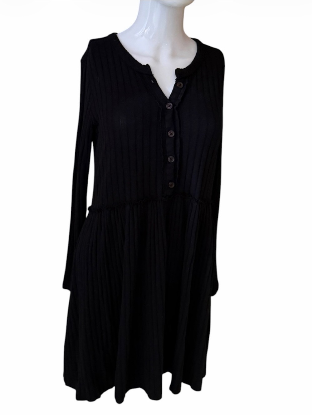 Lucky Brand Black Long-Sleeve Button Babydoll Dress